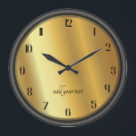 Chic Gold and Black Effect Personalized Large Clock<br><div class="desc">Add a Touch of Prestigious Luxury to Your Space! Elevate your office, living room, or hallway with this sophisticated wall clock featuring a stunning faux gold metallic gradient background. The sleek black rim and elegant serif numbers create a high-end contrast that commands attention Fully Customizable: Click "Personalize" to add your...</div>