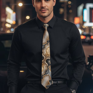 Chic gold and black marble sparkle wedding neck tie