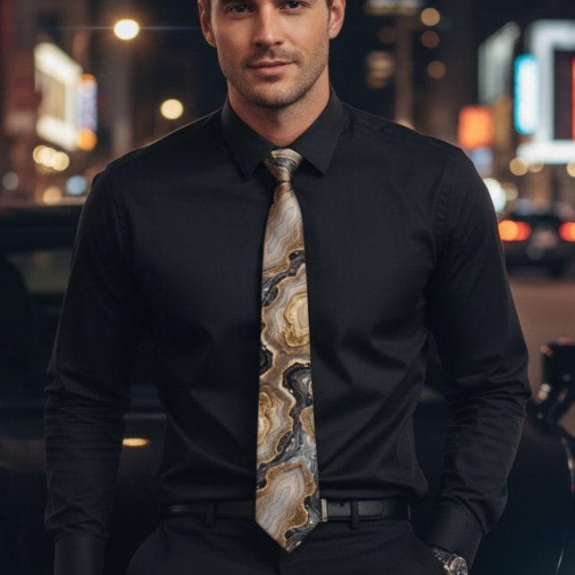 Chic gold and black marble sparkle wedding  neck tie (Creator Uploaded)