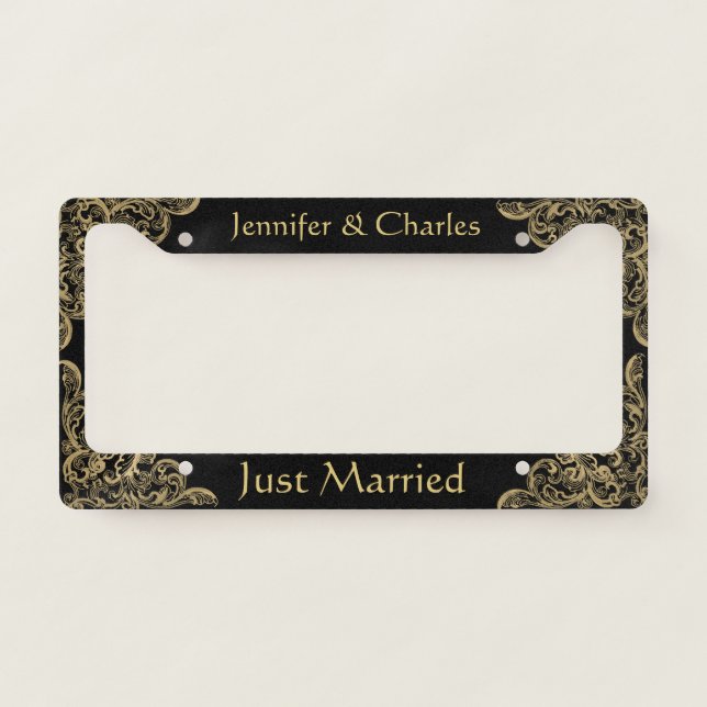 Chic Gold and Black Newly Wed License Plate Frame (Front)