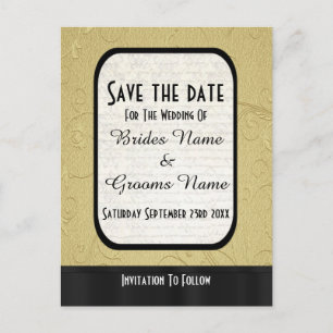 Chic gold and black save the date announcement postcard