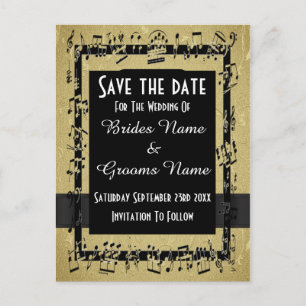 Chic gold and black save the date announcement postcard