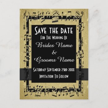 Chic Gold And Black Save The Date Announcement Postcard by personalized_wedding at Zazzle