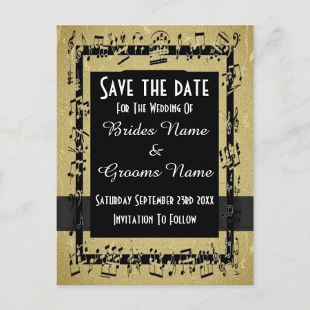 Chic Gold And Black Save The Date Announcement Postcard