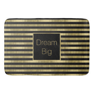 Chic Gold and Black Stripes Dream Big Personalized Bath Mat