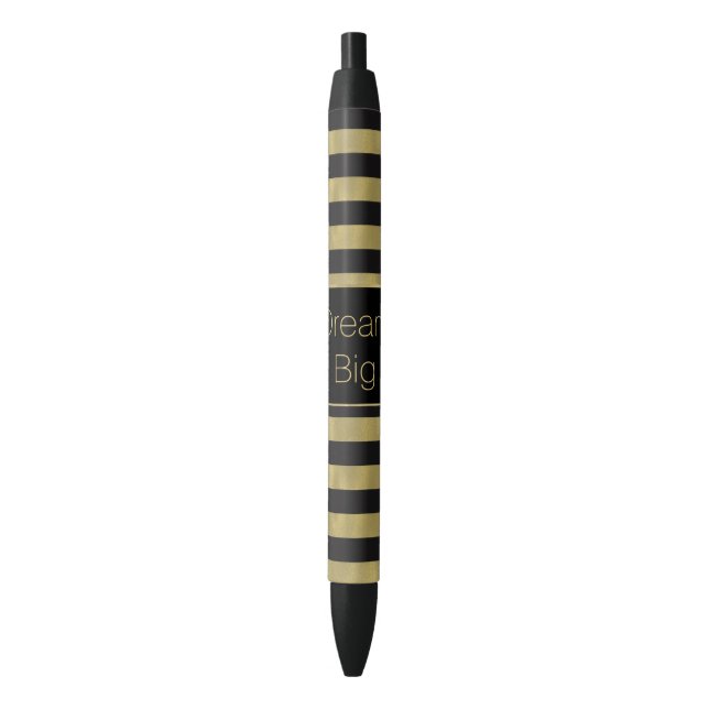 Chic Gold and Black Stripes Dream Big Personalized Pen (Front Vertical)