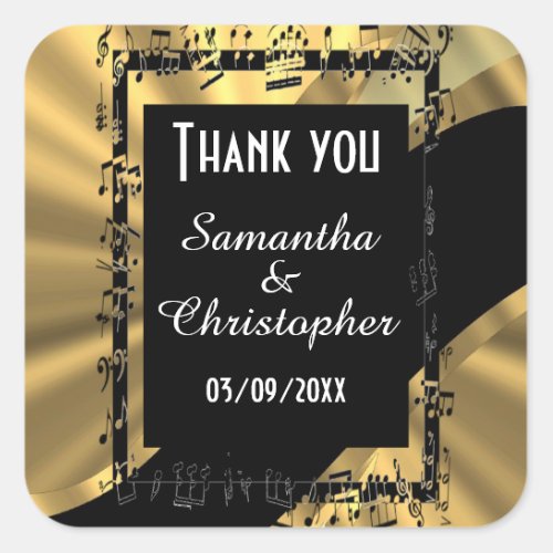 Chic gold and black thank you square sticker