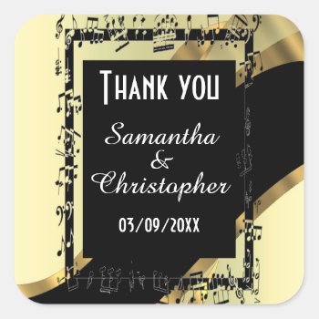 Chic Gold And Black Thank You Square Sticker by personalized_wedding at Zazzle