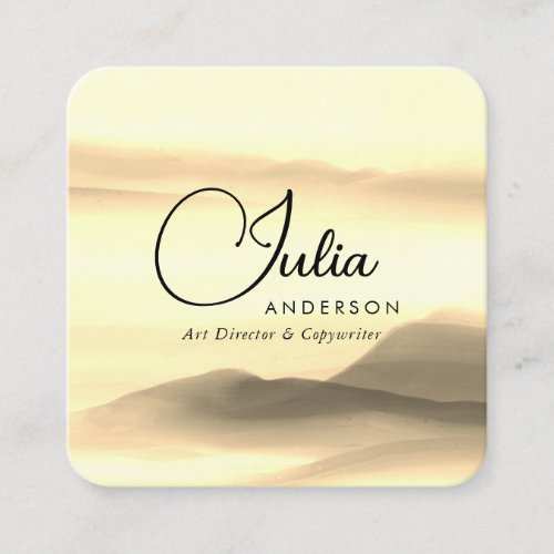 Chic Gold and Black Watercolor Abstract Script  Square Business Card