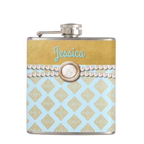 Chic Gold and Blue Bridesmaid Custom Flask