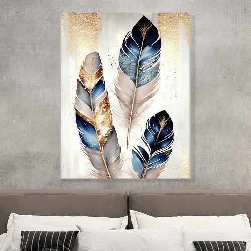 Chic Gold And Blue Feather Glitter Acrylic Photo Tile