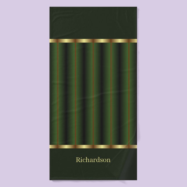 Chic Gold And Emerald Green Stripes Name Bath Towel Set (Bath Towel)