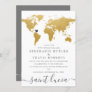 Chic Gold and Gray World Map Wedding Abroad Invitation