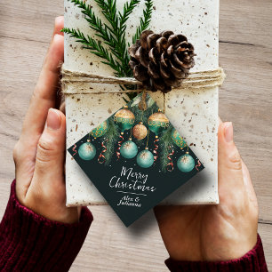 Chic Gold and Green Christmas Tree Ornaments Favor Tags