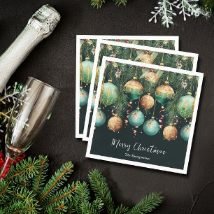Chic Gold and Green Christmas Tree Ornaments Napkins