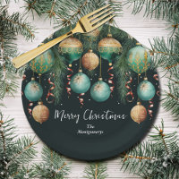 Chic Gold and Green Christmas Tree Ornaments