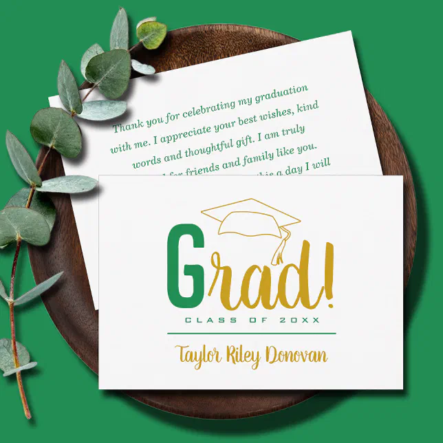 Good Graduation Note Chic Gold and Green Grad Cap Graduation Note Card | Zazzle
