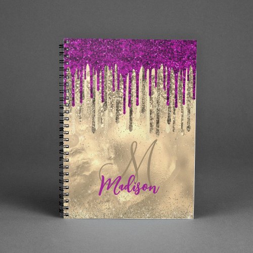 Chic gold and hot pink drips monogram notebook