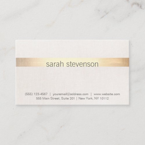Chic Gold and Linen Texture Look Striped Modern Business Card
