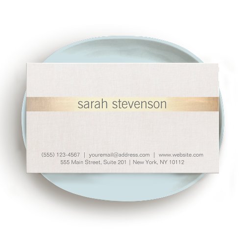 Gold Foil and Linen Texture Look Striped Modern Business Card Template