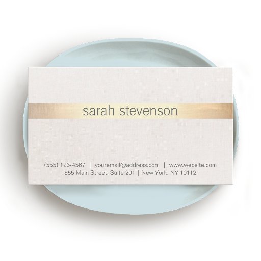 Customizable Gold Foil and Linen Texture Look Striped Modern Business Card Template