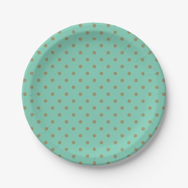 Chic Gold and Mint Dots Paper Plates (Front)