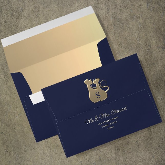 Chic Gold and Navy Blue Wedding Envelope (Creator Uploaded)