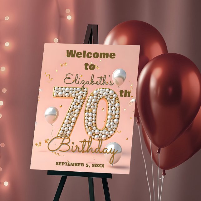 Chic Gold and Peach Pink 70th Birthday Celebration Foam Board (Creator Uploaded)