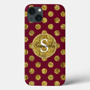 Chic Gold and Pink Glam Dots Monogram iPhone 13 Case