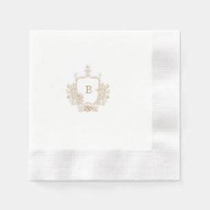 Chic Gold and White Crest Monogram Custom Wedding Napkins