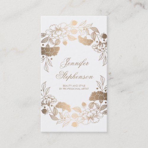 Chic Gold and White Floral Elegant and Vintage Business Card - Gold flowers wreath fab beauty salon business cards