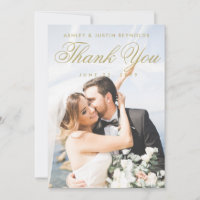 Chic Gold and White Photo Wedding Thank You Card