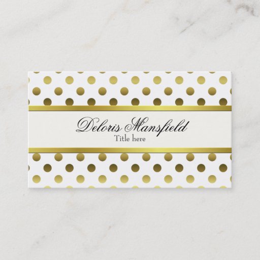 Customizable Chic Gold and White Polka Dot Business Card