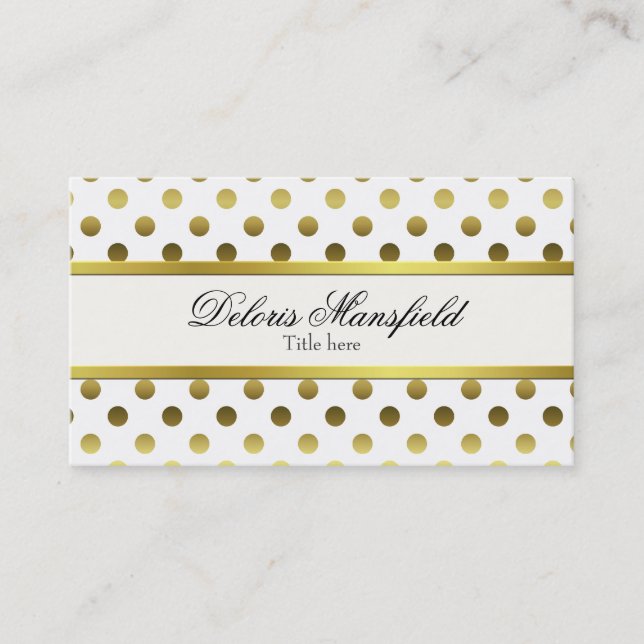 Chic Gold and White Polka Dot Business Card (Front)