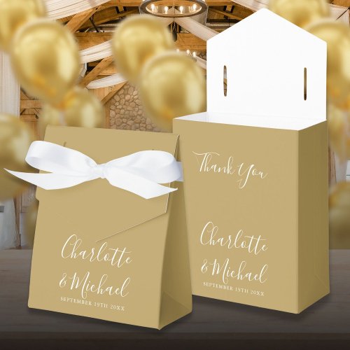 Chic Gold And White Script Wedding Favor Box