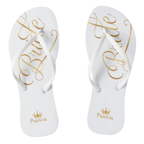 chic Gold and White The Bride Elegant Wedding Flip Flip Flops