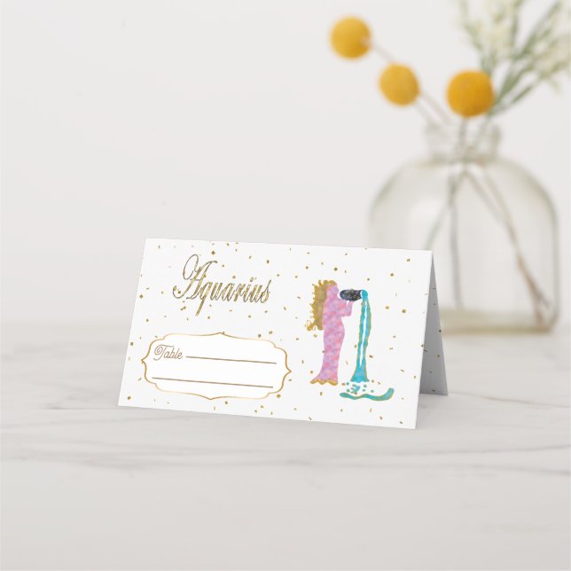 Chic Gold Aquarius Zodiac Birthday Place Card (Front)