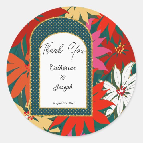 Chic Gold Arch  Tropical Flowers Thank You Classic Round Sticker