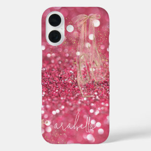 Chic Gold Ballerina Dance Shoes Pink Glitter iPhone 16 Case