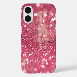 Chic Gold Ballerina Dance Shoes Pink Glitter iPhone 16 Case