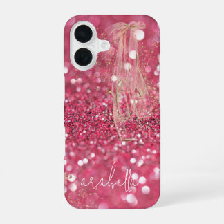Chic Gold Ballerina Dance Shoes Pink Glitter iPhone 16 Case