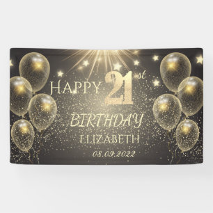 Chic Gold Balloons Stars 21st Birthday Banner