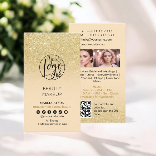 Chic Gold Beauty Makeup Artist Photos QR Code Business Card