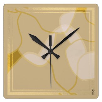 Chic Gold Beige Abstract Floral Pattern Square Wall Clock