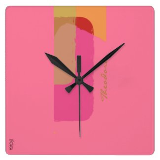 Chic Gold Beige Pink  Orange Abstract Square Wall Clock