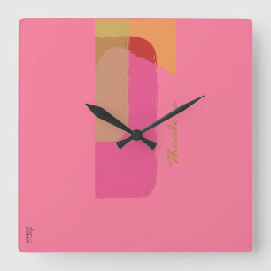 Chic Gold Beige Pink  Orange Abstract Square Wall Clock