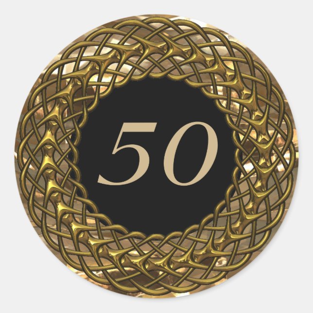 Chic Gold & Black 50th Wedding Anniversary Classic Round Sticker (Front)