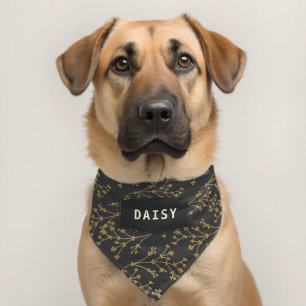 Chic Gold Black Botanical Personalized Pet Bandana Collar