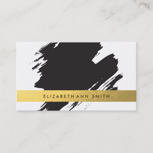 Chic Gold Black Brushstrokes Business Card