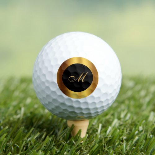 Chic Gold Black Calligraphy Border Monogram Golf Balls